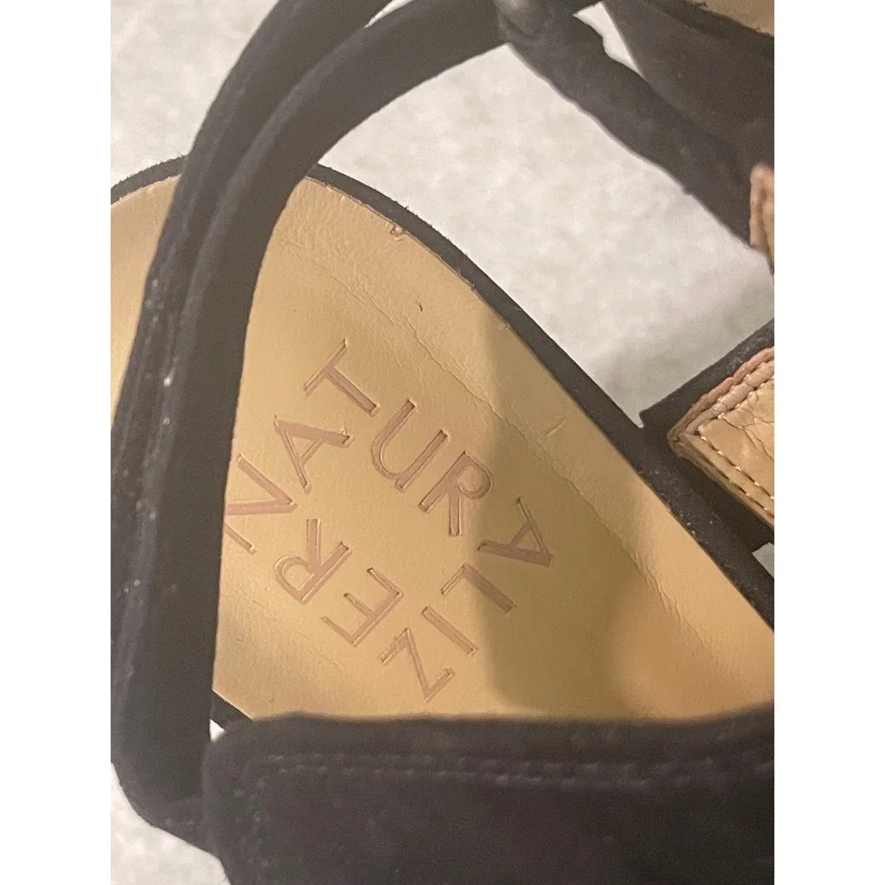 Naturalizer Sandals Womens 8.5M Black Etta Platform Block Heel Cutout Strappy